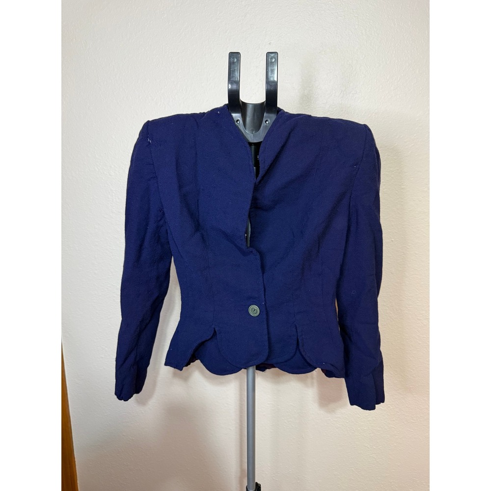Vintage Scruggs Vandervoort Barney Blue Scalloped Hem Blazer Jacket St. Louis